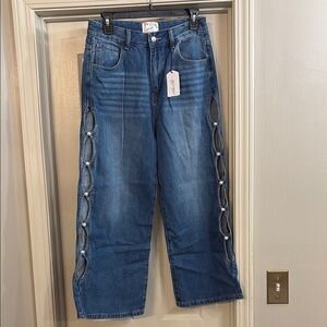 Stylish Blue Jeans with Side Cutouts
